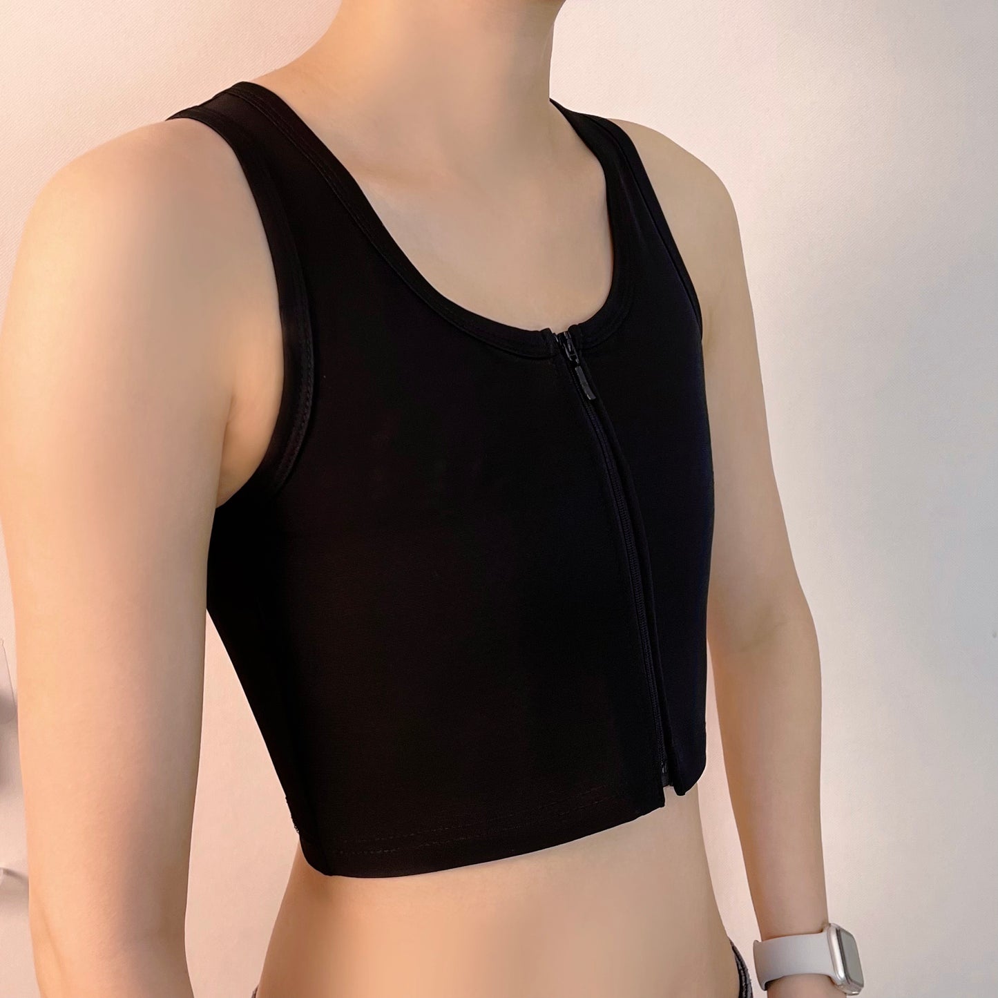 Half Mesh Zipper Front Bandage Top