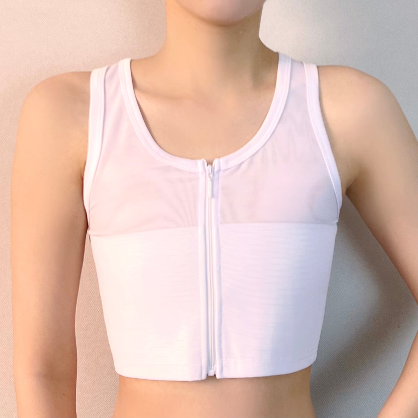 Half Mesh Zipper Front Bandage Top